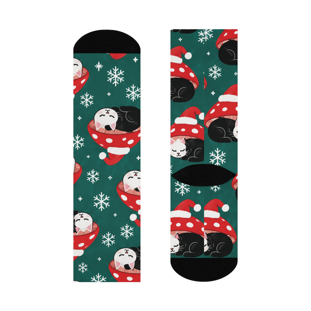 Holiday Cat Nap Christmas Mushroom Cushioned Crew Socks