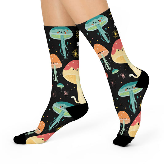 Mushroom Cushioned Crew Socks | Black 020