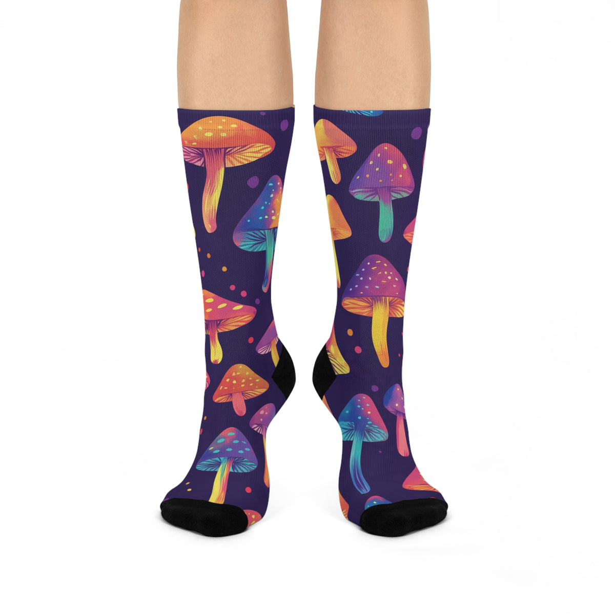 Purple Neon Mushroom Crew Socks