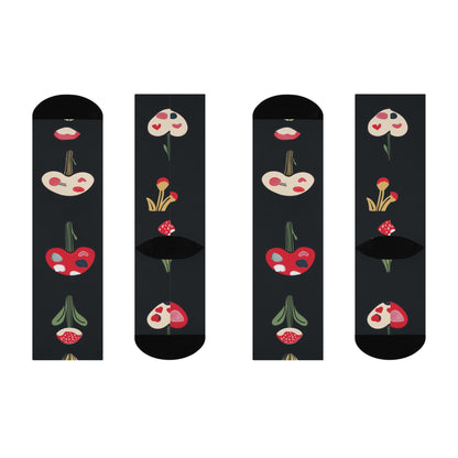 Black Heart Cap Mushroom Crew Socks