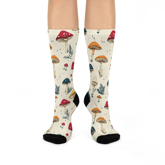 Mushroom Cushioned Crew Socks | Beige 003