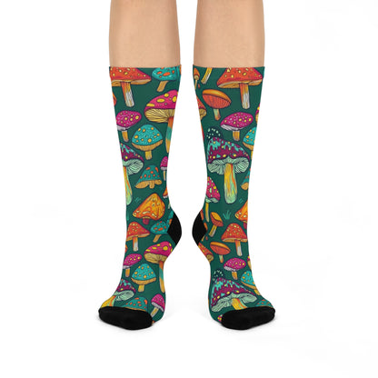 Teal Psychedelic Toadstool Crew Socks