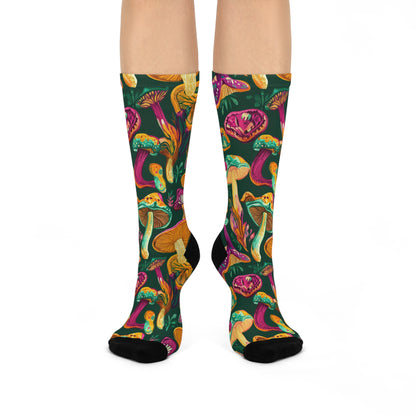 Deep Forest Jewel Mushroom Crew Socks