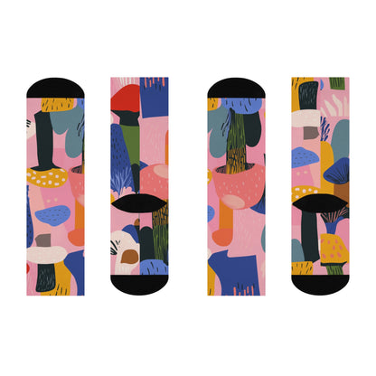 Pink Graphic Mushroom Crew Socks