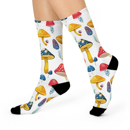 Primary Color Botanical Mushroom Crew Socks