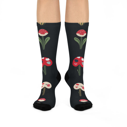 Mushroom Cushioned Crew Socks | Black 004