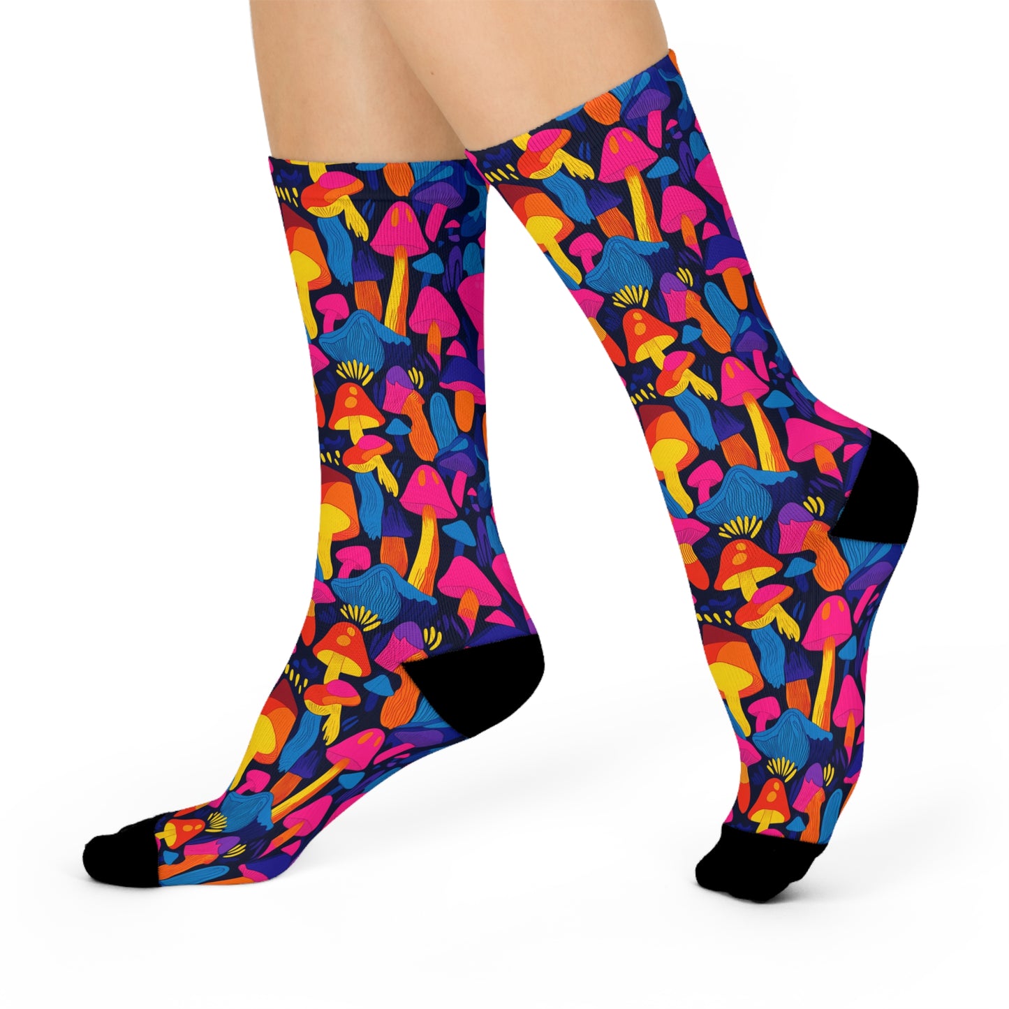 Mushroom Socks For Festival Season | Cushioned Crew Socks | Multicolor