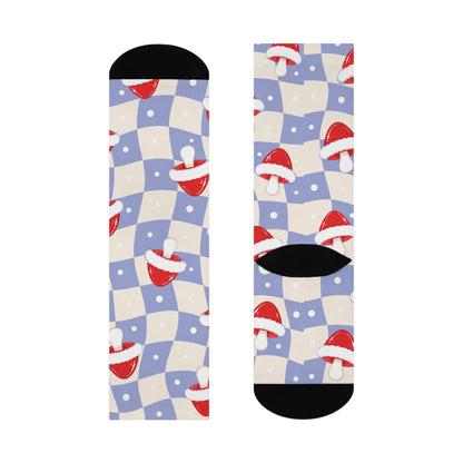 Snow Day Check Christmas Mushroom Cushioned Crew Socks