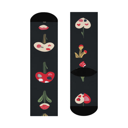 Black Heart Cap Mushroom Crew Socks