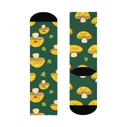 Forest Yellow Mushroom Smiles Crew Socks