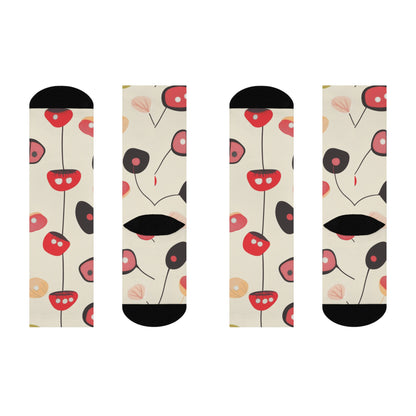 Cream Graphic Mushroom Crew Socks