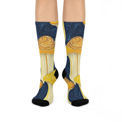 Blue Golden Swirl Mushroom Crew Socks