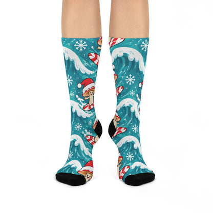 Peppermint Surf Christmas Mushroom Cushioned Crew Socks