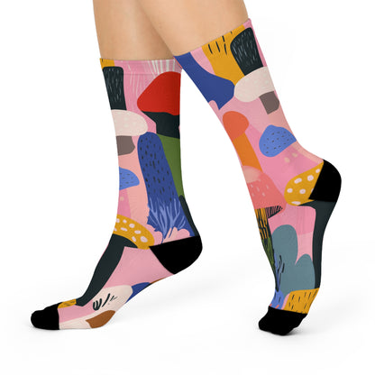 Pink Graphic Mushroom Crew Socks
