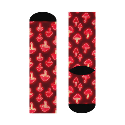 Crimson Neon Mushroom Crew Socks
