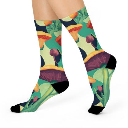 Green Abstract Mushroom Crew Socks