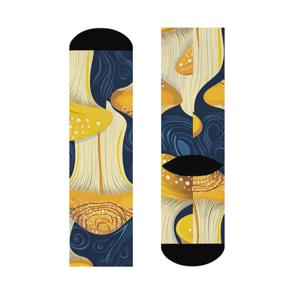Blue Golden Swirl Mushroom Crew Socks