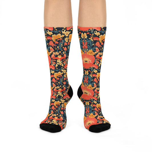 Mushroom Socks For Festival Season | Cushioned Crew Socks | Multicolor