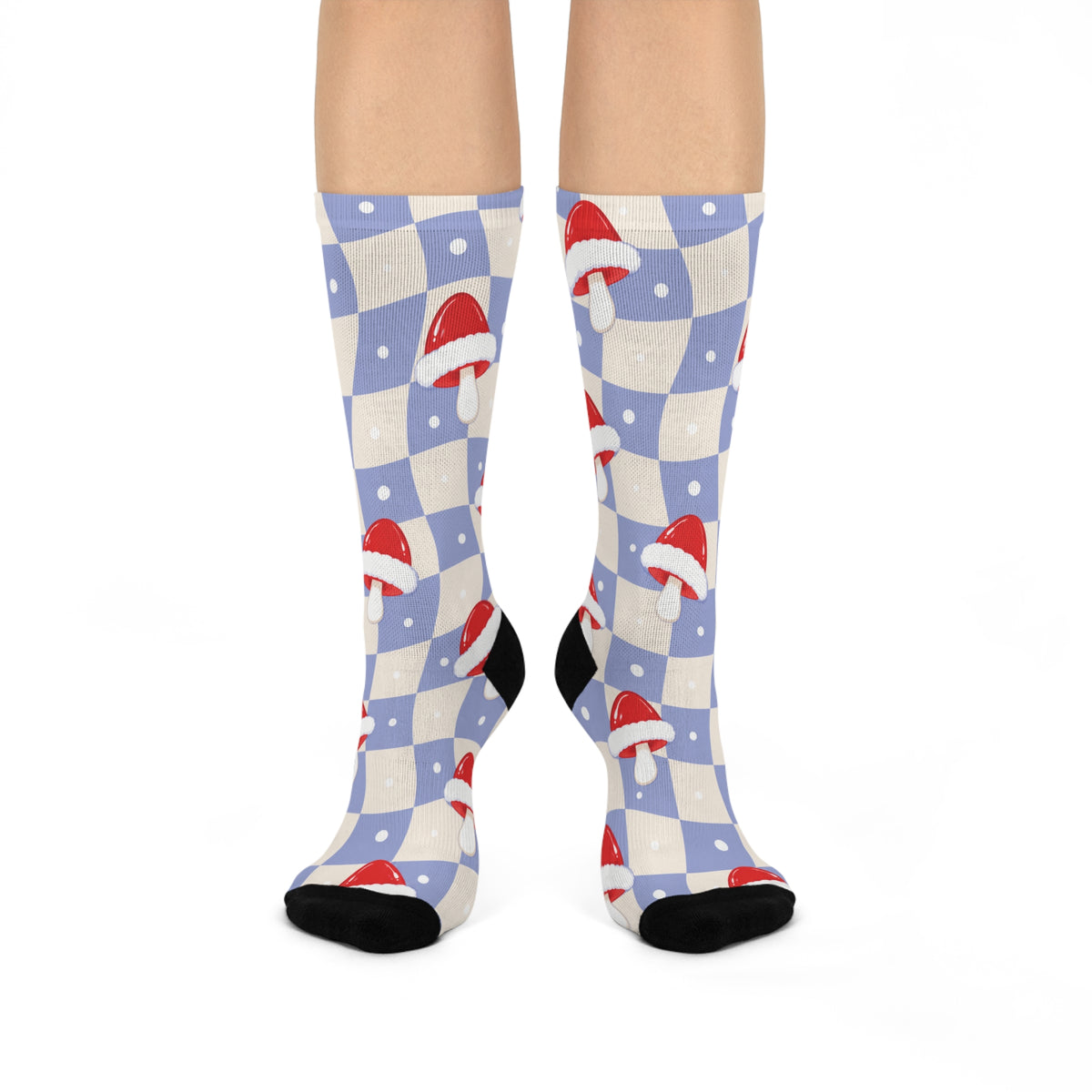 Snow Day Check Christmas Mushroom Cushioned Crew Socks