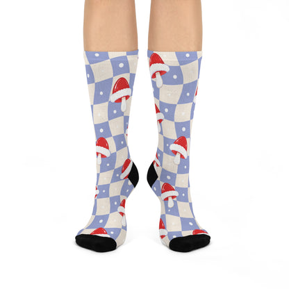 Snow Day Check Christmas Mushroom Cushioned Crew Socks