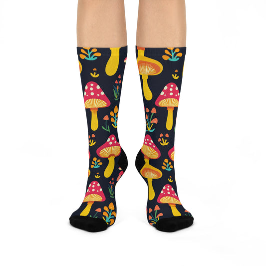 Mushroom Cushioned Crew Socks | Black 026