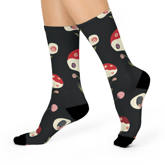 Mushroom Cushioned Crew Socks | Black 008