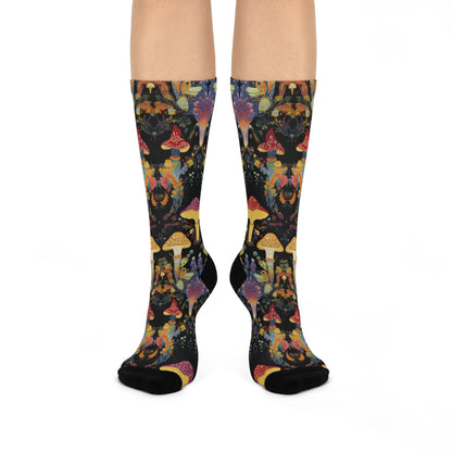 Midnight Botanical Mushroom Crew Socks
