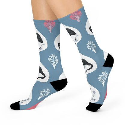 Powder Blue Folk Mushroom Crew Socks