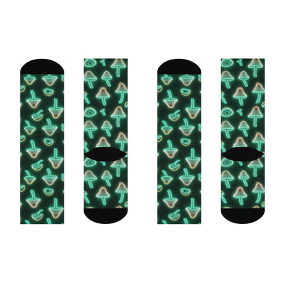 Emerald Neon Mushroom Crew Socks