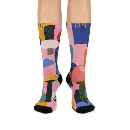Pink Graphic Mushroom Crew Socks