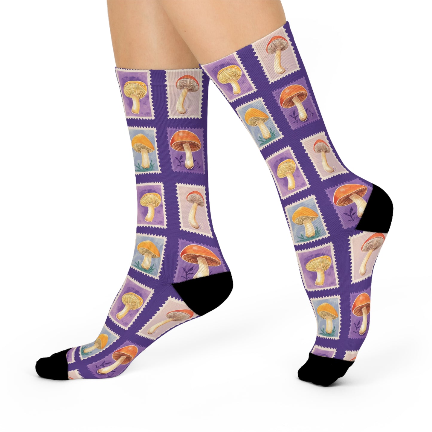 Mushroom Stamps Cushioned Crew Socks | Purple 015