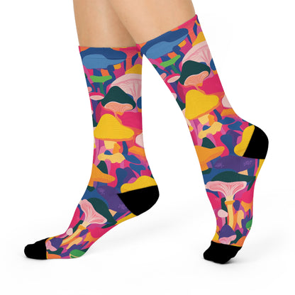 Pink Mushroom Forest Crew Socks