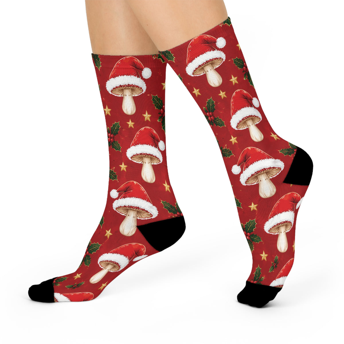 Santa Cap Shrooms Christmas Mushroom Cushioned Crew Socks