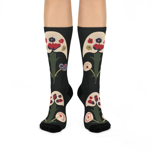 Mushroom Cushioned Crew Socks | Black 005