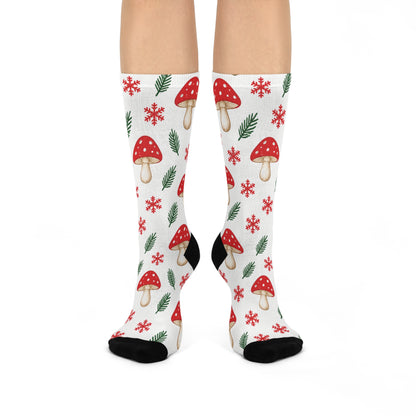Snowflake Morels Christmas Mushroom Cushioned Crew Socks