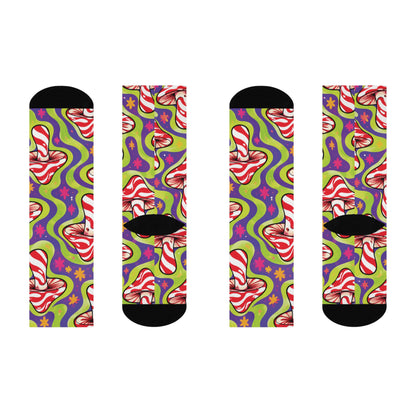 Candy Cane Rave Christmas Mushroom Cushioned Crew Socks