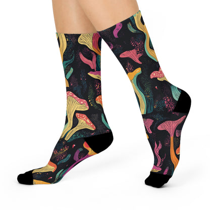 Midnight Wavy Mushroom Crew Socks