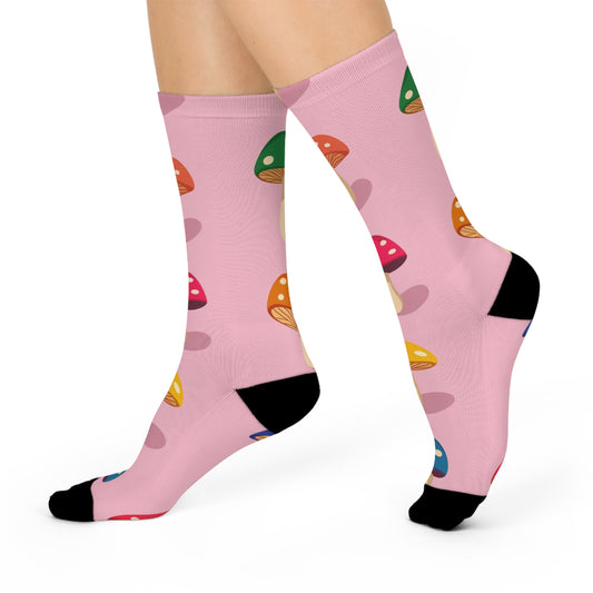 Mushroom Cushioned Crew Socks | Pink 004