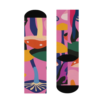 Pink Abstract Mushroom Crew Socks