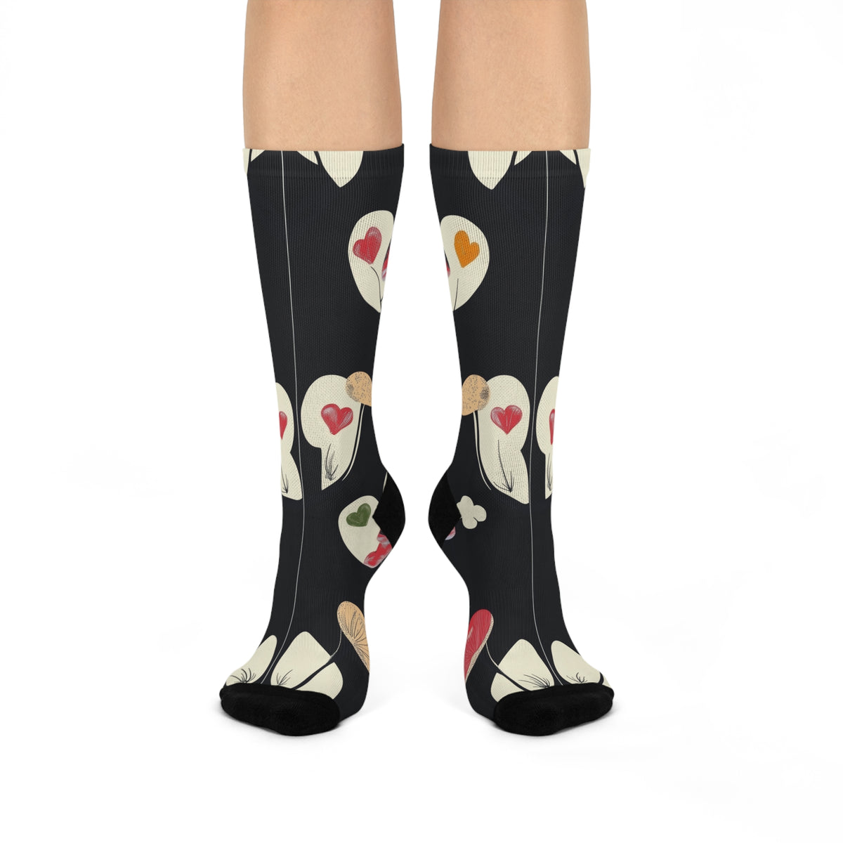 Cream Heart Mushroom Crew Socks
