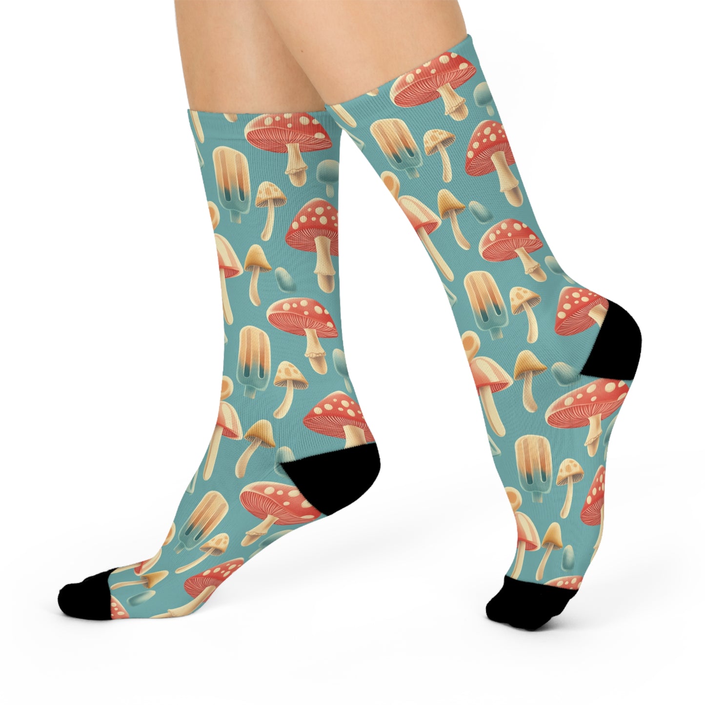 Mushroom Popsicle Socks For Festival Season | Cushioned Crew Socks | Multicolor | Blue 023