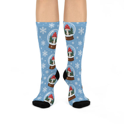 Snow Globe Shrooms Christmas Mushroom Cushioned Crew Socks