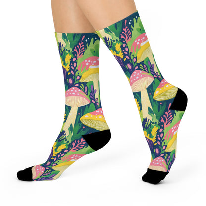 Lush Pink Cap Mushroom Crew Socks