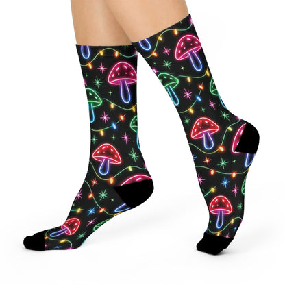 Neon Noel Christmas Mushroom Cushioned Crew Socks