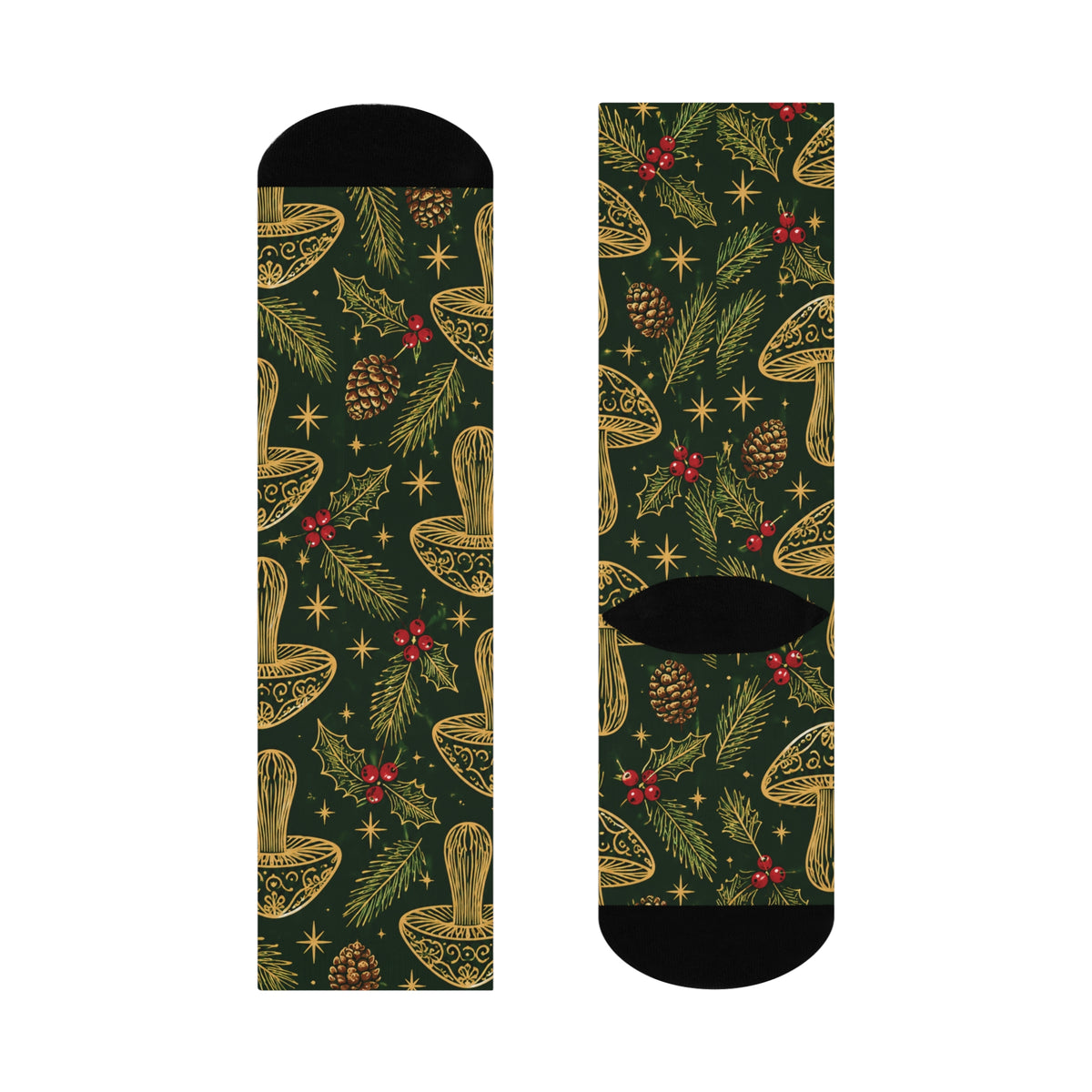 Golden Christmas Grove Christmas Mushroom Cushioned Crew Socks
