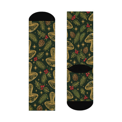Golden Christmas Grove Christmas Mushroom Cushioned Crew Socks