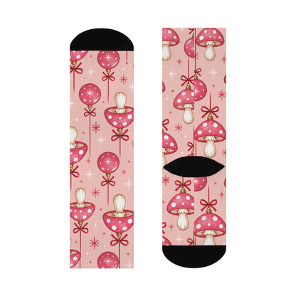 Pink Bauble Bloom Christmas Mushroom Cushioned Crew Socks