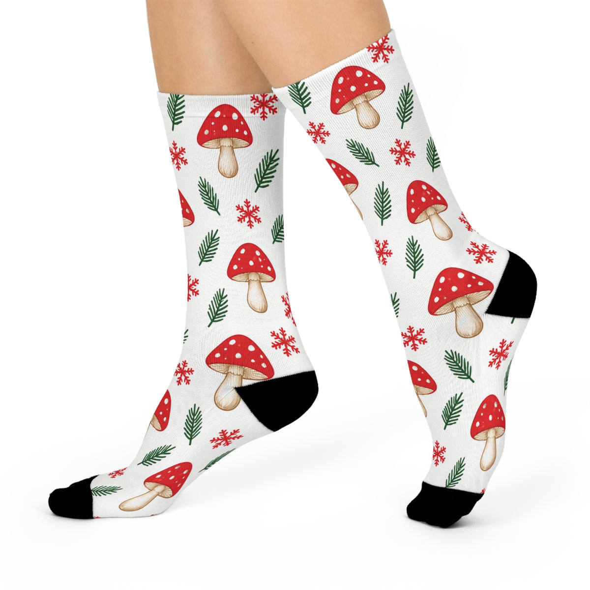 Snowflake Morels Christmas Mushroom Cushioned Crew Socks