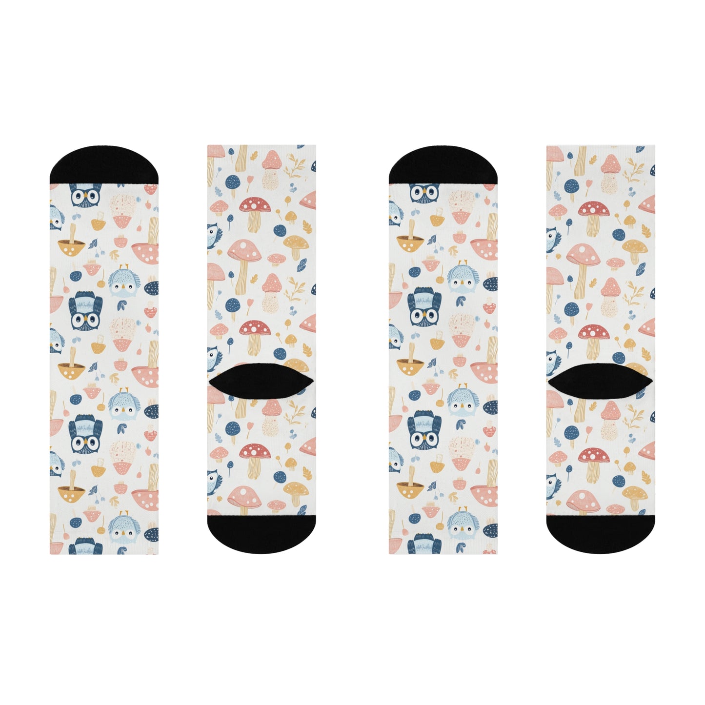 Mushroom Cushioned Crew Socks | White 024 | Owls