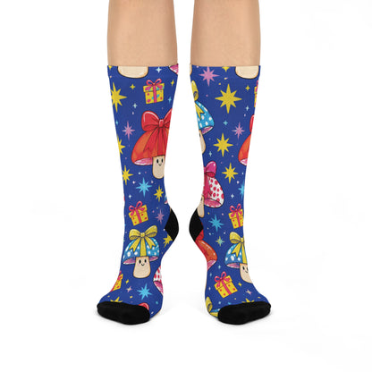 Gift Bow Shrooms Christmas Mushroom Cushioned Crew Socks
